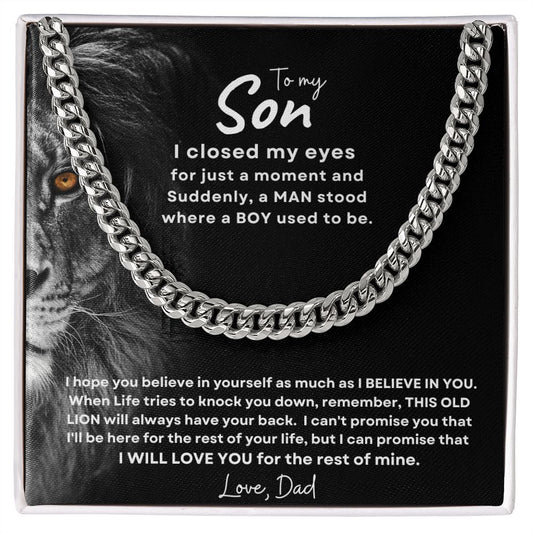 To Son from Dad (Lion Card) - Cuban Link Chain