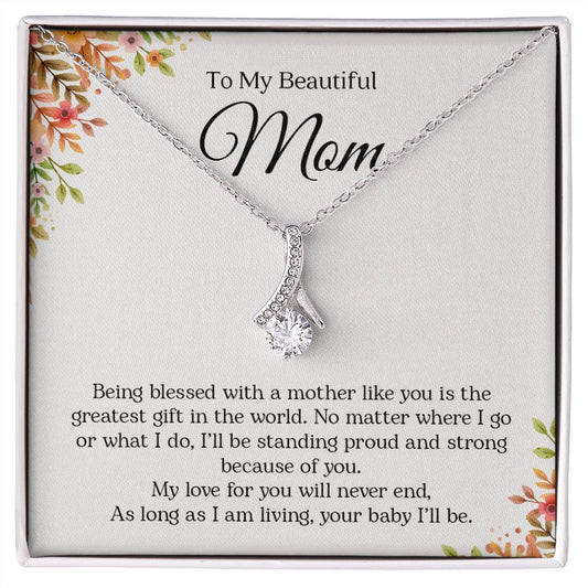 Mom (Cream Floral Card) - Alluring Beauty Necklace
