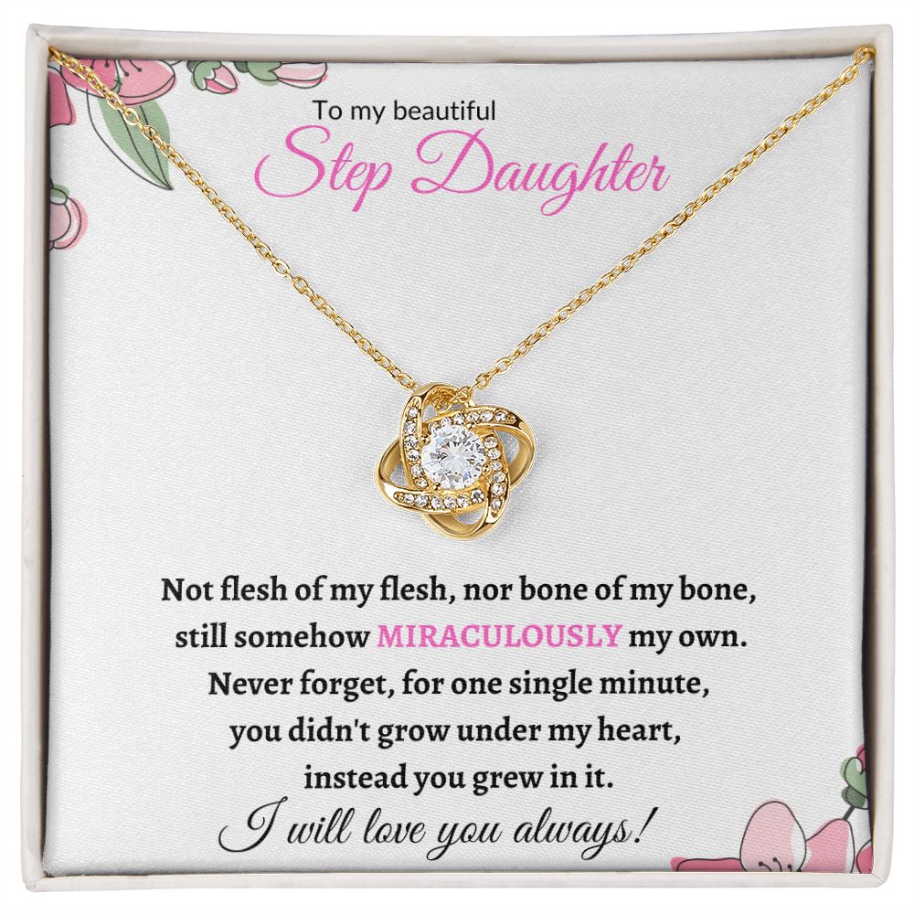 To My Beautiful Step Daughter / nonbiological (Pink Card) - Love Knot Necklace