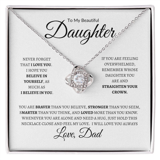 To My Beautiful Daughter (Classic Black and White) - Love Knot Necklace