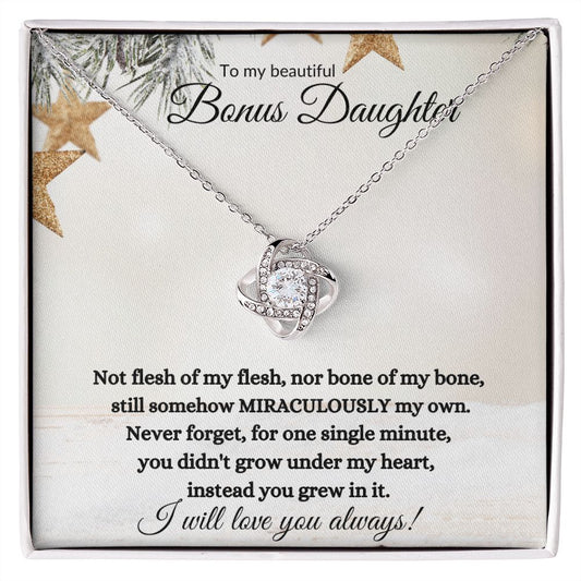Bonus Daughter (Star Christmas Card) -  Love Knot Necklace