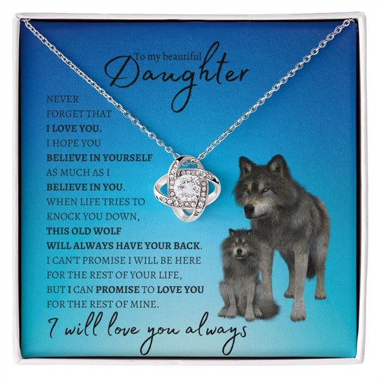 To My Beautiful Daughter from Mom or Dad (Wolf) - Love Knot Necklace