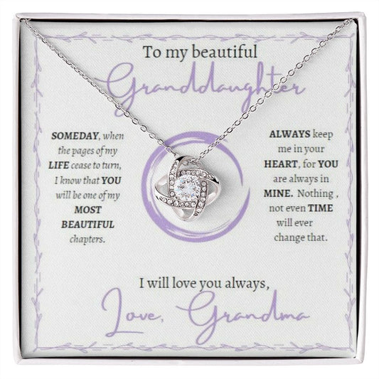 Granddaughter (Purple Circle Card) -Love Knot Necklace