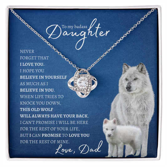 Badass Daughter From Dad (Artic Wolf) - Love Knot Necklace