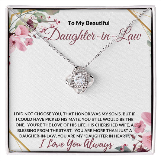 To My Beautiful Daughter-in-Law (Burgundy) - Love Knot Necklace