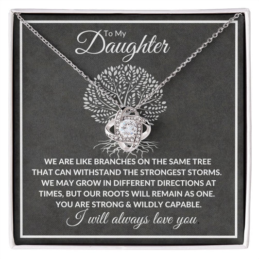 Daughter (Gray Tree Roots Card) - Love Knot Necklace