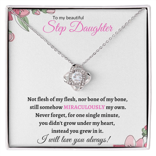 To My Beautiful Step Daughter / nonbiological (Pink Card) - Love Knot Necklace