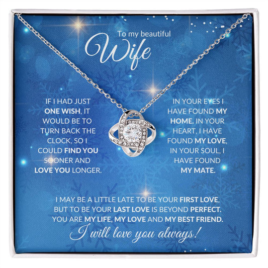 Wife (Christmas Blue Snowflake Card)  - Love Knot Necklace