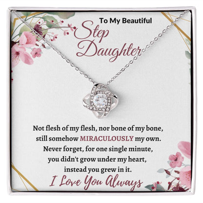 To My Beautiful Step Daughter / nonbiological (Burgundy  Card) - Love Knot Necklace