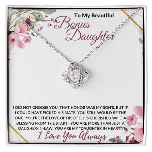 To My Beautiful Bonus / Daughter-in-Law (Burgundy) - Love Knot Necklace