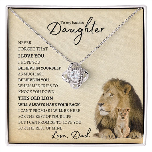 Badass Daughter From Dad (Lion Card) - Love Knot Necklace