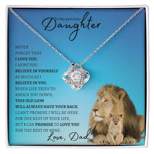 Precious Daughter from Dad (Blue Lion Card) - Love Knot Necklace