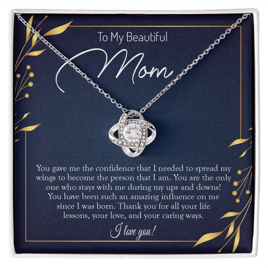 To My Beautiful Mom (Navy / Gold Card) - Love Knot Necklace