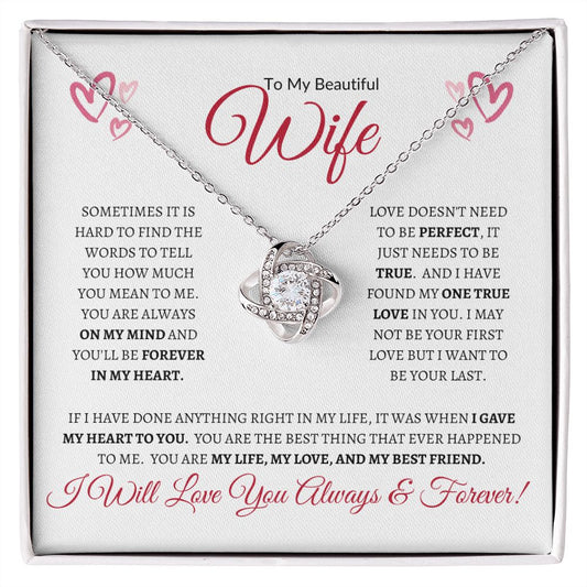 To My Beautiful Wife (Valentine Corner Hearts) - Love Knot Necklace