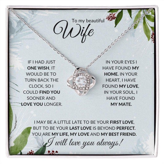 Wife (Christmas Holly Card) -  Love Knot Necklace