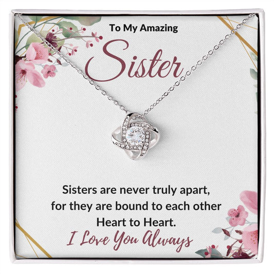 To My Amazing Sister (Burgundy Card) - Love Knot Necklace