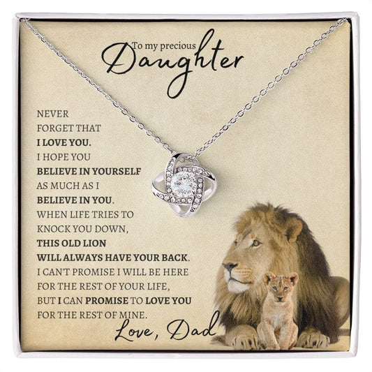 Precious Daughter from Dad (Beige Lion Card) - Love Knot Necklace