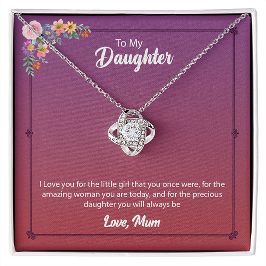 Daughter from Mom (Pink Floral Card) - Love Knot Necklace