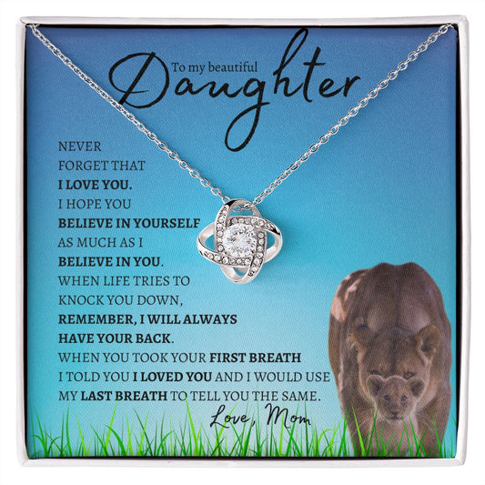 Beautiful Daughter (New Blue Lioness Card) - Love Knot Necklace