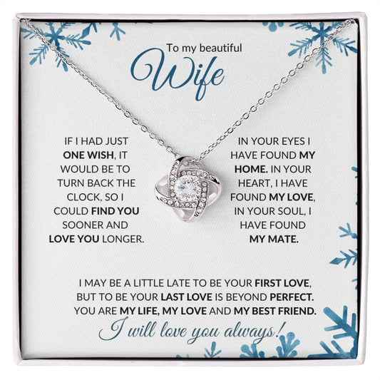 Wife (Snowflake Christmas Card) - Love Knot Necklace