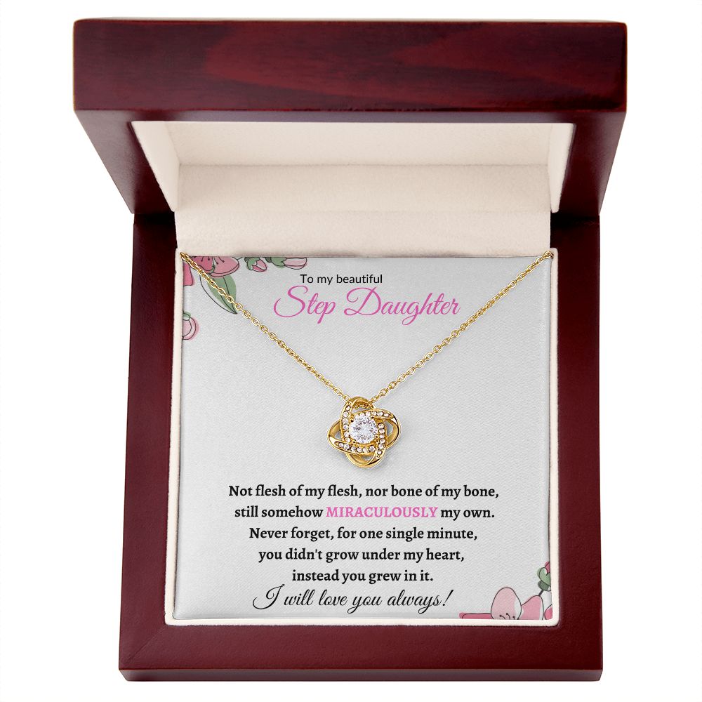 To My Beautiful Step Daughter / nonbiological (Pink Card) - Love Knot Necklace