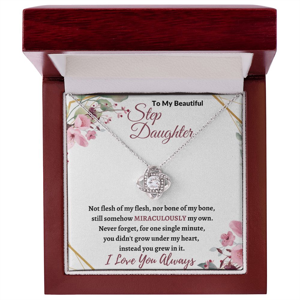 To My Beautiful Step Daughter / nonbiological (Burgundy  Card) - Love Knot Necklace