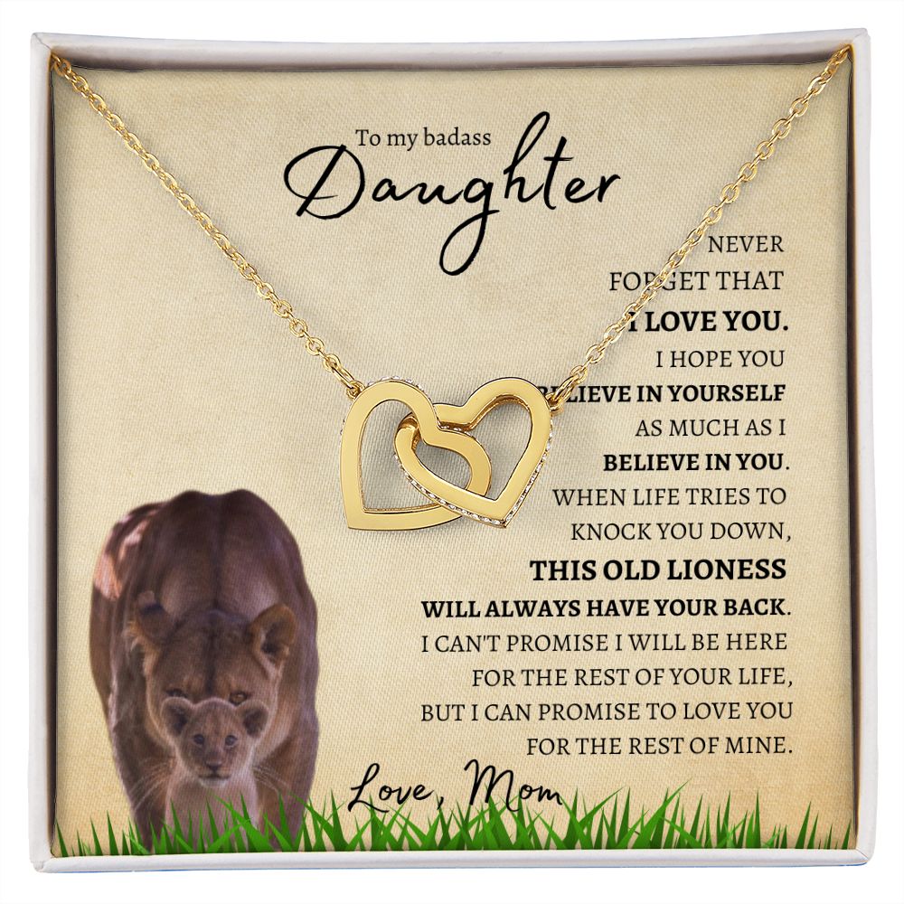 Daughter from Mom (Lioness Card) - Interlocking Hearts Necklace