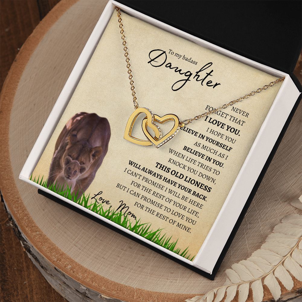 Daughter from Mom (Lioness Card) - Interlocking Hearts Necklace