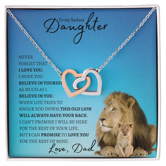 Daughter From Dad (Blue Lion Card) - Interlocking Hearts Necklace