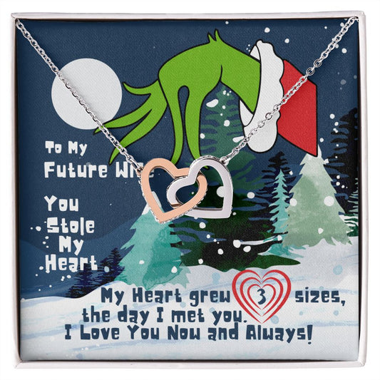 Future Wife / Fiancée : You Stole My Heart (Grinch Christmas) -  Interlocking Hearts Necklace