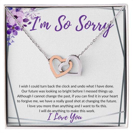 I'm So Sorry (Purple Card) - Interlocking Hearts Necklace