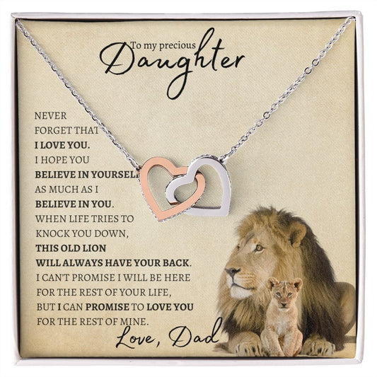 Precious Daughter from Dad (Beige Lion Card) - Interlocking Hearts Necklace