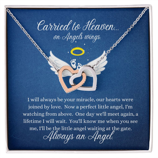 Carried to Heaven on Angel Wings (Infant Loss / Child Loss / In Memory / sympathy) - Interlocking Hearts Necklace