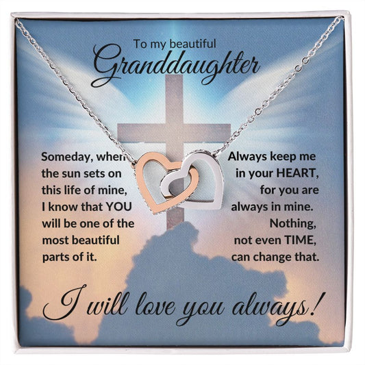 Granddaughter (Cross Card) - Interlocking Hearts Necklace