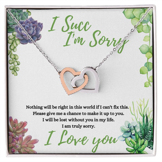 I Succ, I'm Sorry (Succulent Card) - Interlocking Heart Necklace