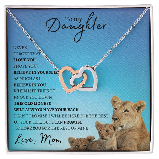 Daughter from Mom (New Lioness Card) - Interlocking  Hearts Necklace