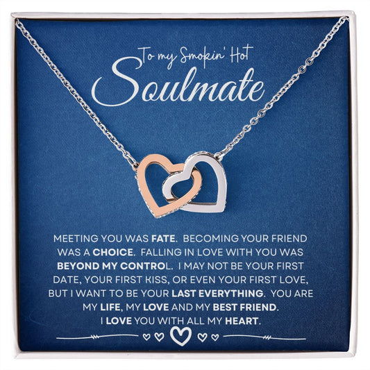 Smokin' Hot Soulmate - Blue Card - Interlocking Heart Necklace