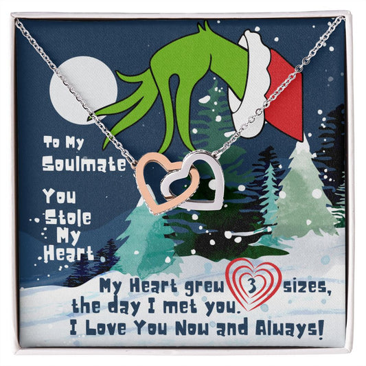Soulmate: You Stole My Heart (Grinch  Christmas) - Interlocking Hearts Necklace