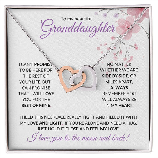 To My Beautiful Granddaughter (Side by Side or Miles apart) - Interlocking hearts Necklace