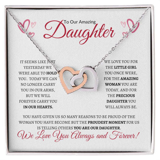 To Our Amazing Daughter from Mom and Dad (Valentine) - Interlocking Hearts Necklace