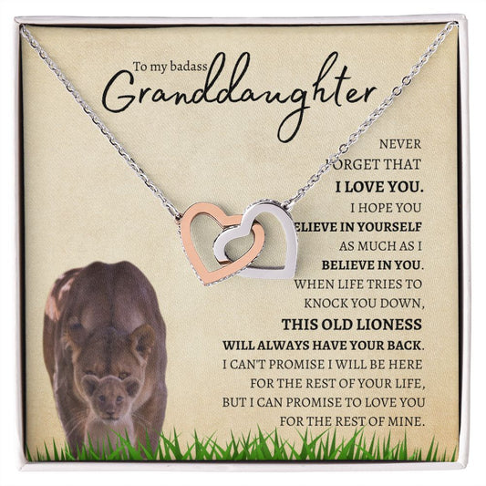 Granddaughter from Grandmother (Lioness Card) - Interlocking Hearts Necklace