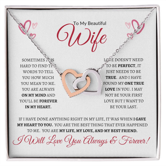 To My Beautiful Wife (Valentine Hearts) - Interlocking Hearts Necklace