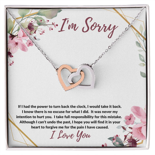 I'm Sorry - (Burgundy Card) -Interlocking Hearts Necklace