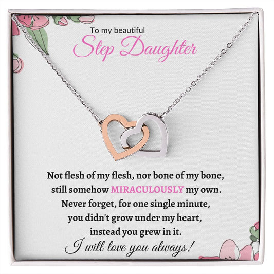To My Beautiful Step Daughter / nonbiological (Pink Card) - Interlocking Hearts Necklace