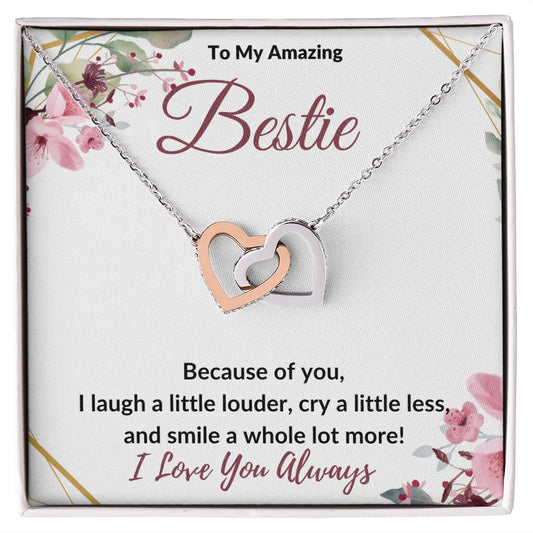 To My Amazing Bestie / Best Friend (Burgundy) - Interlocking Hearts Necklace