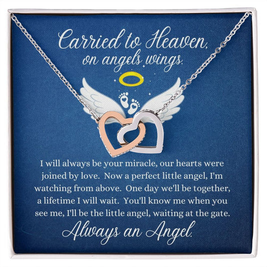 Carried to Heaven On Angels Wings (In memory / Sympathy / Infant loss) - Interlocking Heart Necklace