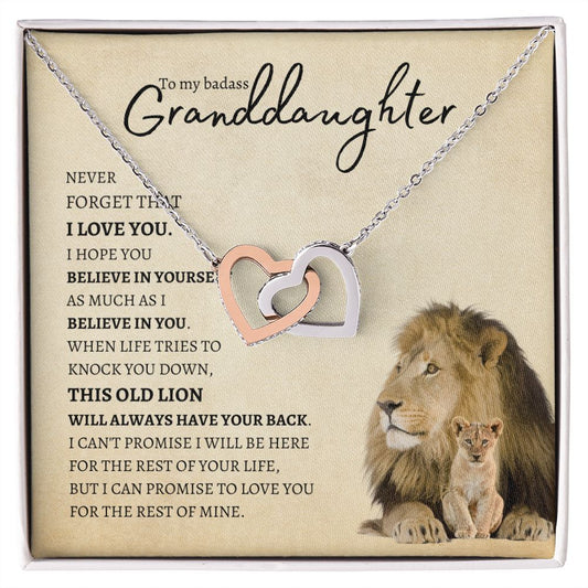 Granddaughter from Grandfather (Lion Card) - Interlocking Heart Necklace