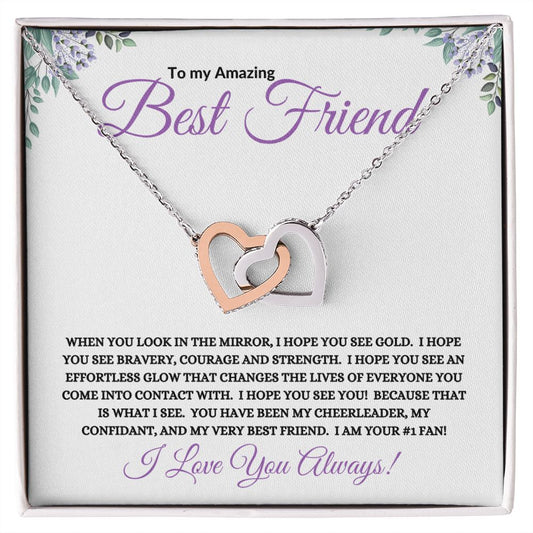 To My Amazing Best Friend / Bestie (Purple) - Interlocking Hearts Necklace