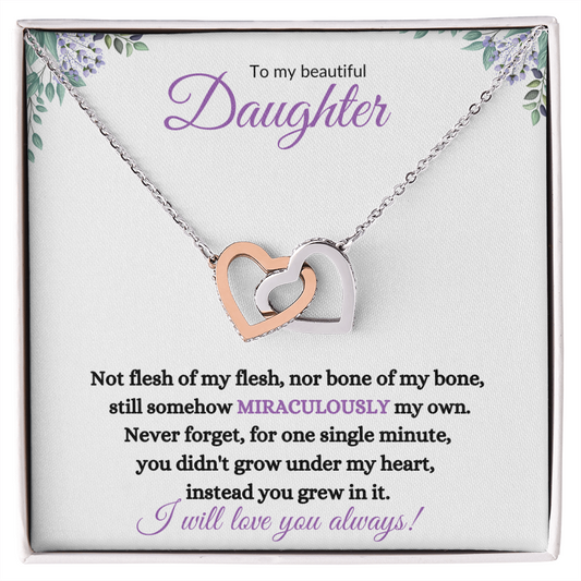 Nonbiological / Adopted Daughter (purple card) - Interlocking hearts Necklace