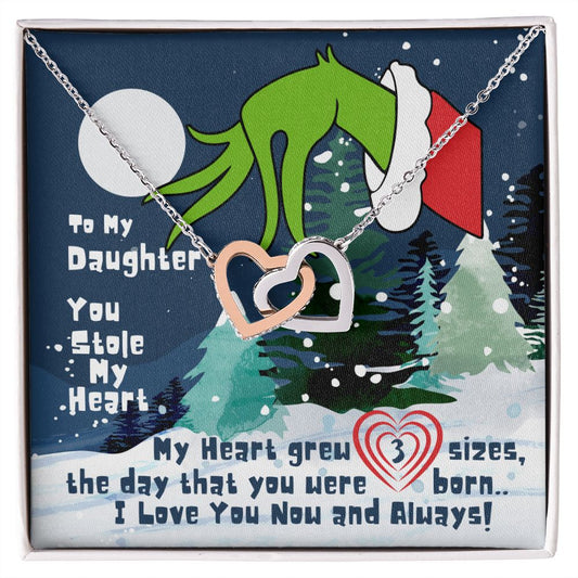Daughter: You Stole My Heart (Grinch Christmas) - Interlocking Hearts Necklace